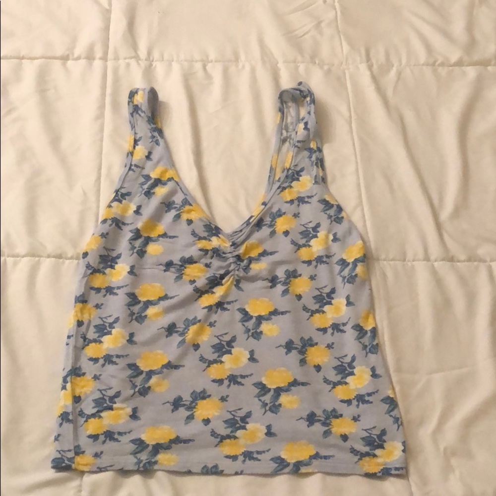 Yellow and Blue Flower Tank Top - S